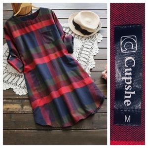 📌 Plaid Shirt Dress